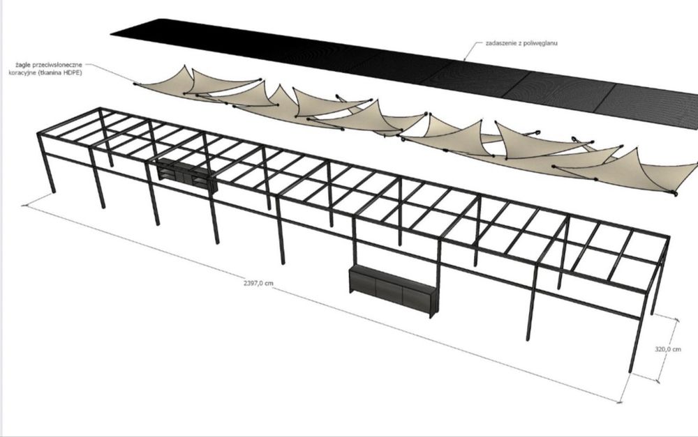 Stalowa pergola z dwoma pomocnikami