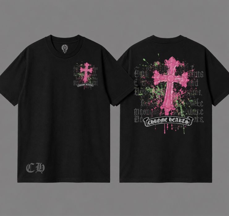 Футболки Chrome Hearts Pink Logo унисекс хроме хартс черные New  тишка