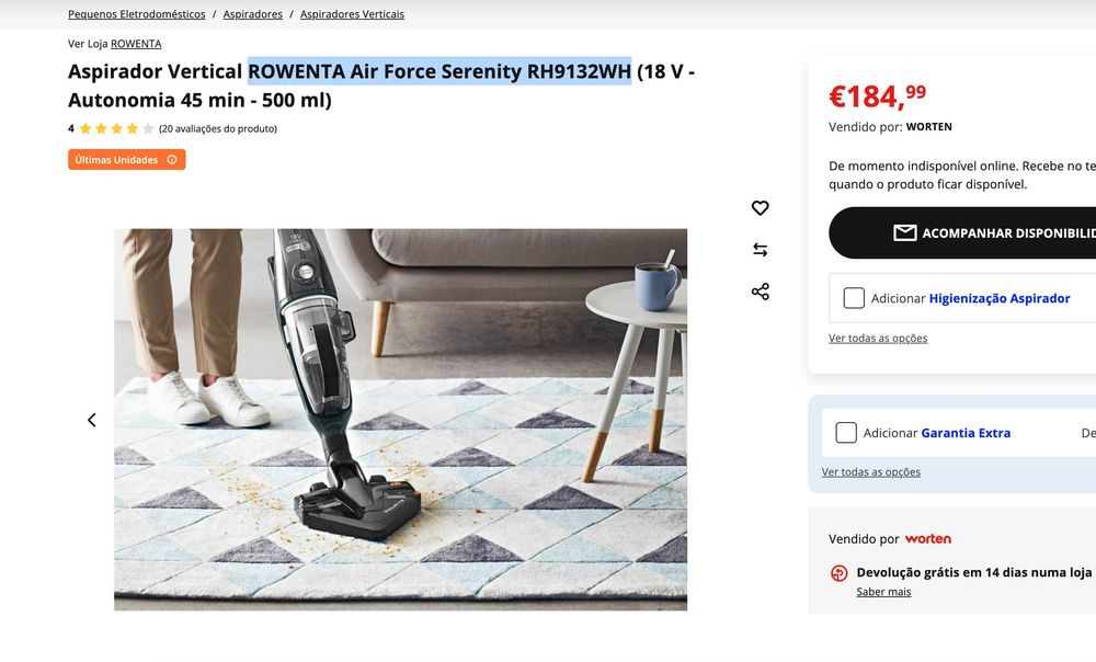 Aspirador sem fios Rowenta RH9132WH