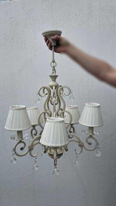 Candeeiro de Teto Clássico Brionia 5L com Abat-jours e Cristais