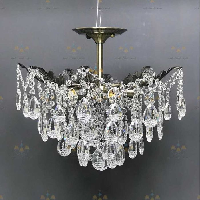 Люстра на 5 лампочок Хрустальна бронзова