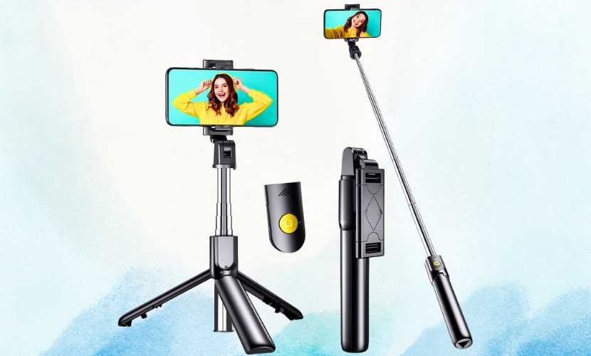 Selfie Stick Statyw 3w1 Metalowy Czarny Pilot Bluetooth turystyczny