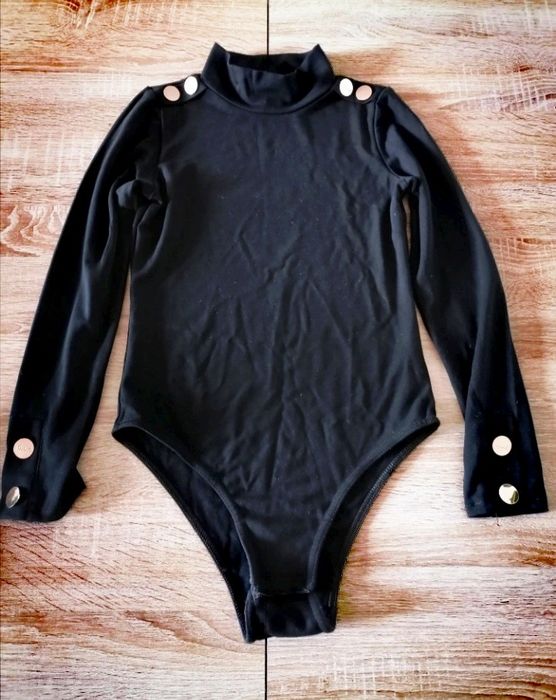 Elegancka bluzka body czarne guziki xs