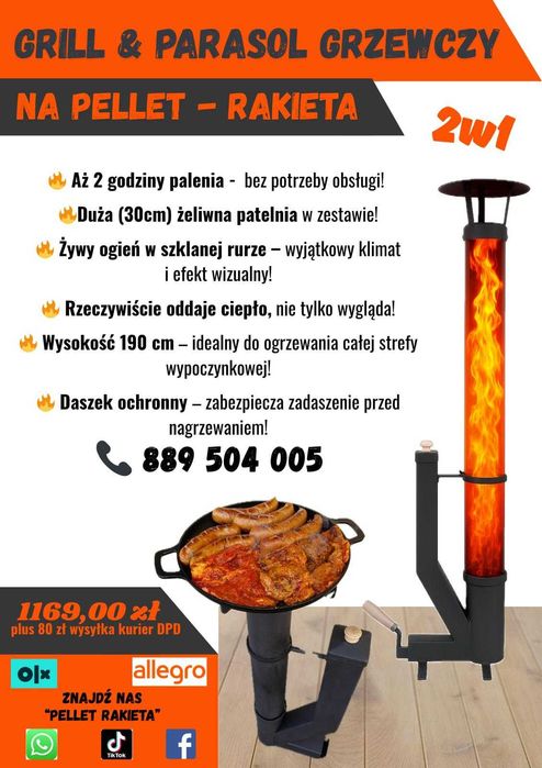 PROMOCJA!! 2w1 GRILL - OGRZEWACZ/ Parasol/ Lampa na pellet PROMOCJA!!