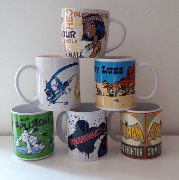 Canecas Astérix, Deadpoll, Batman, Fantastic Four, Lucky Luke.