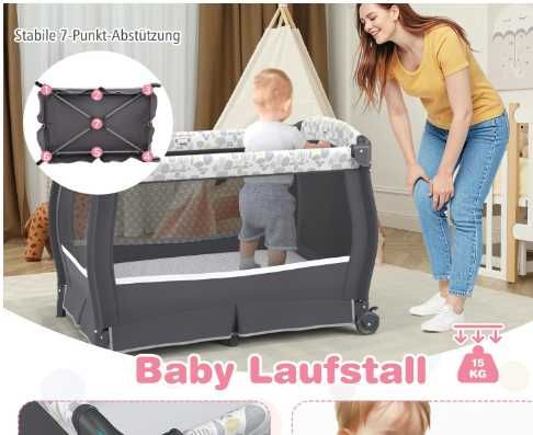 COSTWAY łóżeczko podróżne 5w1 składane z materacem przewijak daszek