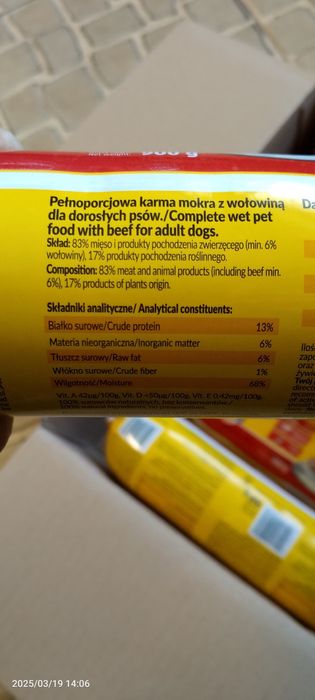 Karma dla psów dorosłych z wołowiną pełnoporcjowa baton 0,9 kg Okazja