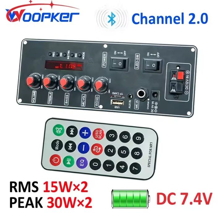 Усилитель мощности Bluetooth, микрофон, USB, караоке, Led . 60W