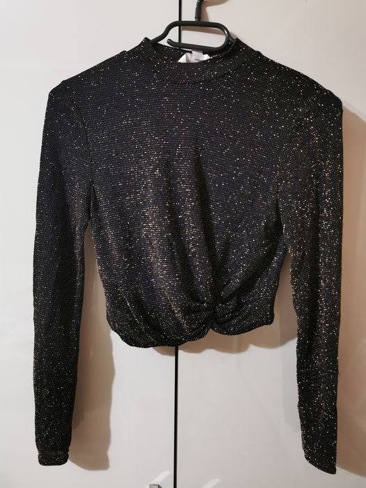 Bluzka crop top świecącą 38 M Petites damska długi rękaw