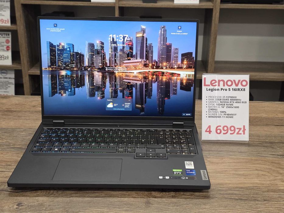 Laptop Gamingowy Lenovo Legion Pro 5 16IRX8 i7-13700HX/32GB/RTX 4060/1024GB/2k-240Hz/WIN11 stan bdb gwarancja