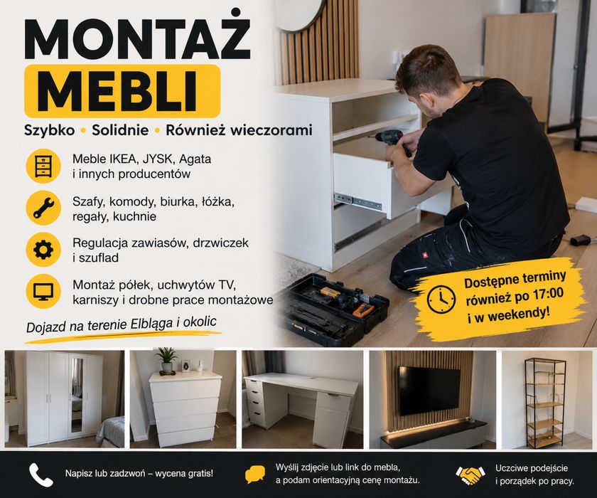 Montaż mebli IKEA, JYSK, Agata | Szybkie terminy | Elbląg