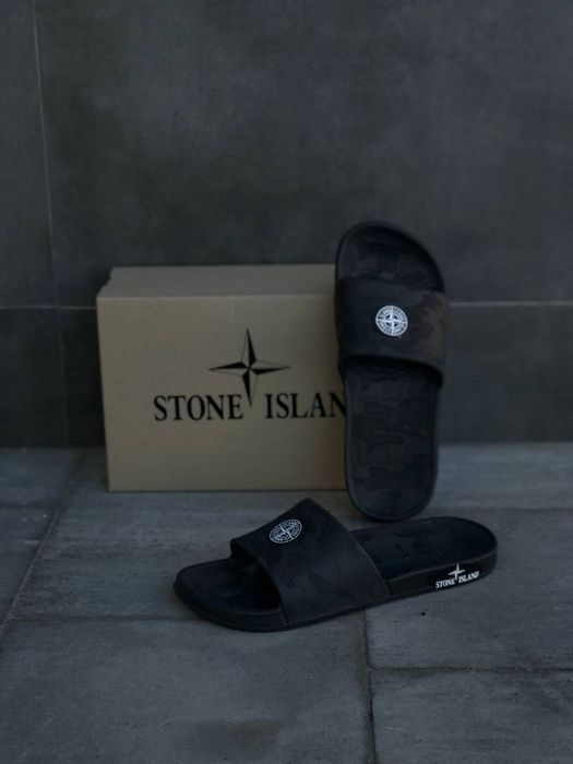 Слансы тапки Stone Island черные мужские стоники шлепки стоник мужские подростковые шлепанцы Stone Island горячее предложение
