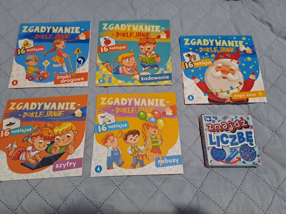 Zestaw 5 nowych książeczek ,,Zgadywanie doklejanie,,.
Świetnie wypełni