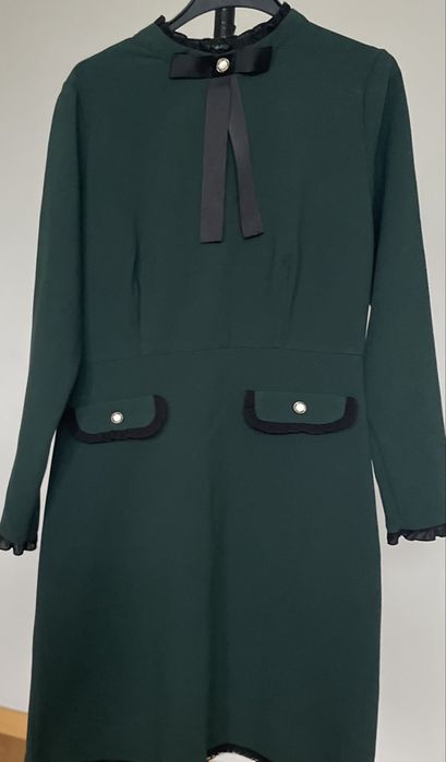 Sukienka damska butelkowa zieleń stójka elegancka  Lemonada S