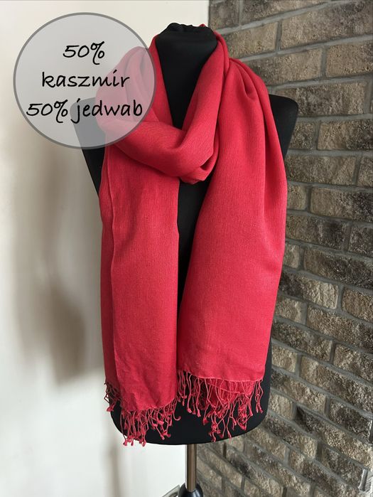 Czerwony kaszmirowy szal z jedwabiem duży kaszmir jedwab