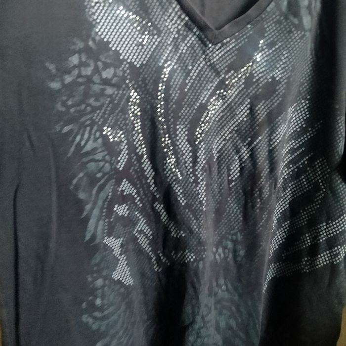 Bluzka famska czarna bawełna d)ugi rękaw nadruk cekiny L XL