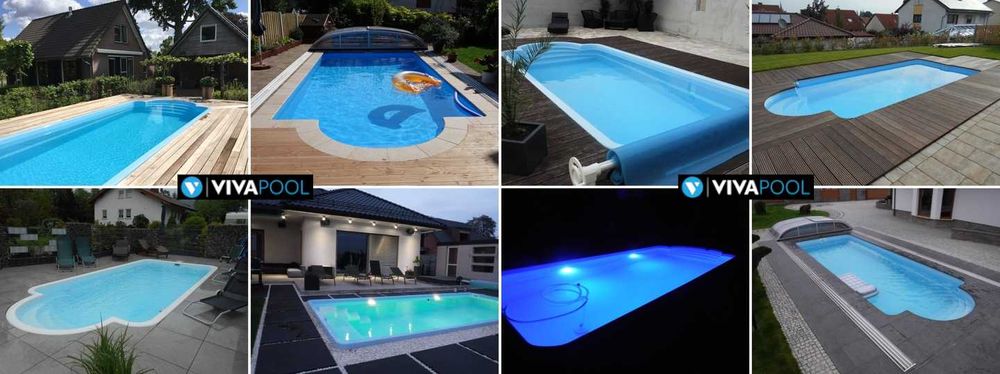 Basen poliestrowy, ogrodowy, wkopywany, zestaw filtracja, LED komplet