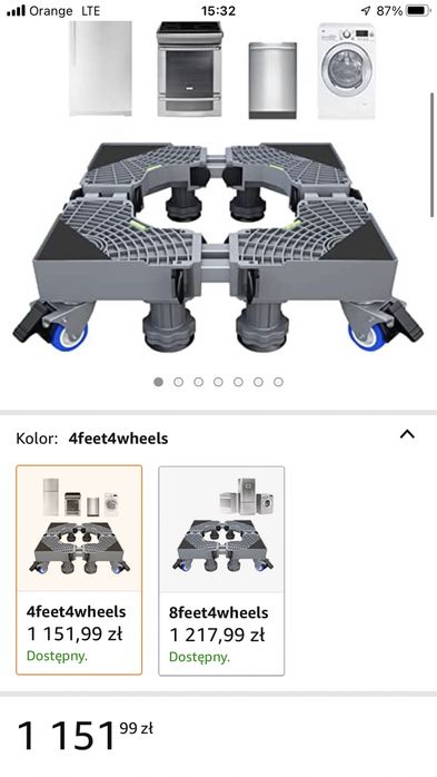 Wózek do lodowki pralki itp 4 kola 4 nóżki 300 kg