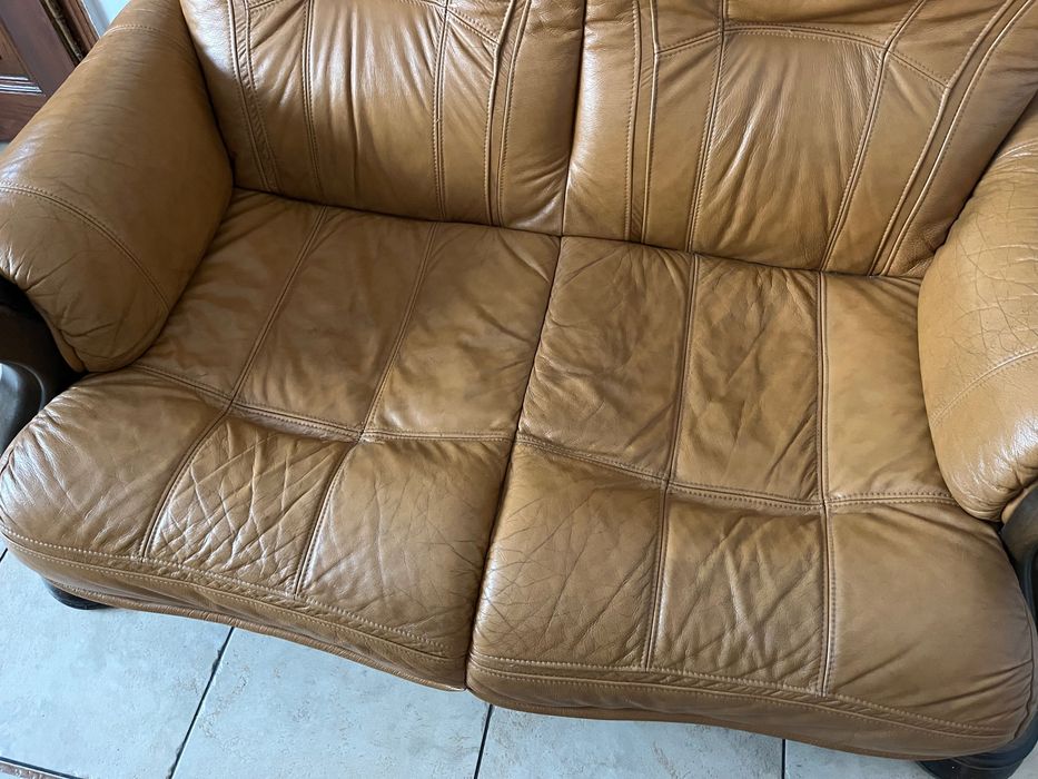Sofa skórzana skóra brązowa