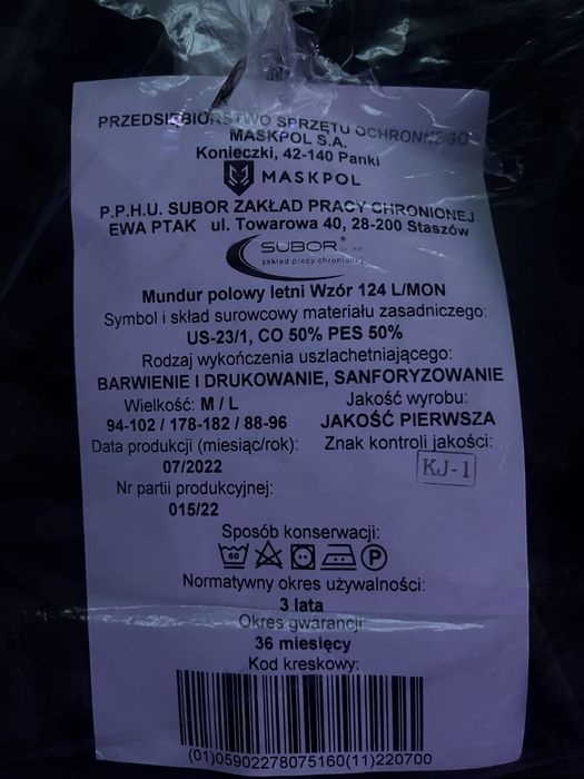 Mundur polowy letni wz. 124L roz.M/L