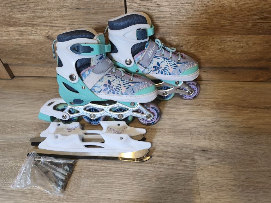 Zestaw 4w1 Blueberry LED: Rolki + Wrotki + Łyżwy (Regulowane 34-37)