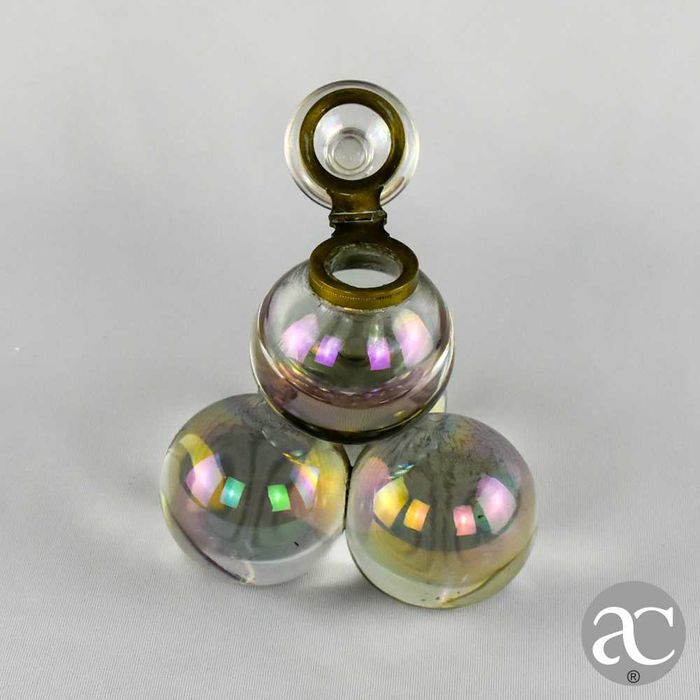 Raro Tinteiro iridescente em Cristal Bohemia e metal dourado