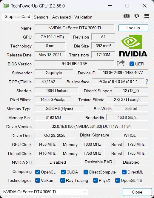 Відеокарта GIGABYTE RTX 3060 Ti VISION OC 8G  (LHR)