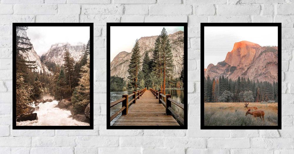 50x40 obrazy w ramie plakaty ramka MOST GÓRY JELEŃ LAS JEZIORO BOHO
