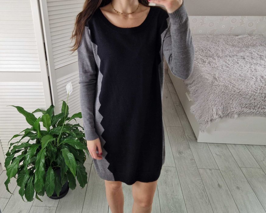 Samsoe samsoe szara sukienka sweterkowa długi sweter wełniana wełna S