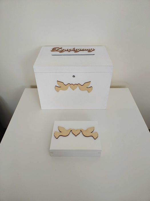 nowy zestaw gołębie pudełko na obrączki koperty ślub wesele białe