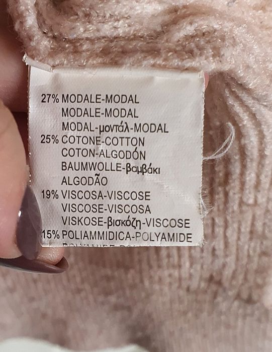 Sweter prążkowany z kapturem pudrowy róż L / XL
