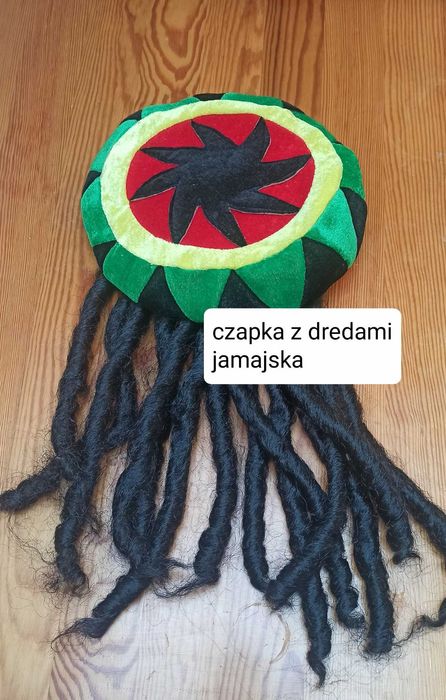 Przebranie czapka rasta dredy czarne kolorowe jamajski bucket