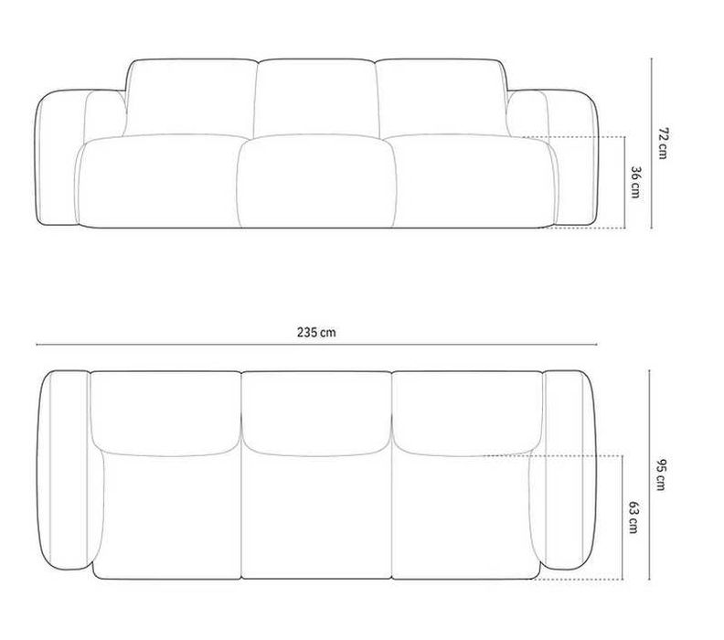 Nowoczesna sofa 3-osobowe Molino Szenil Jasny beż 235x95x72cm Micadoni