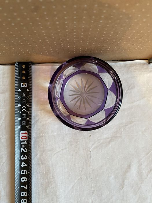 Kryształowa popielniczka PRL fioletowe szkło