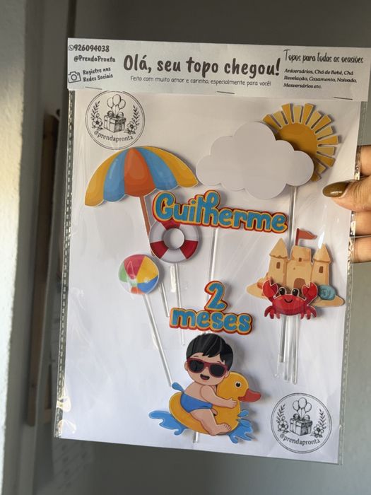 Topper de bolo bebe na praia