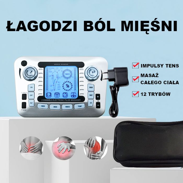 Elektrostymulator mięśni tens ems masaż duży zestaw XXL 16 elektrod