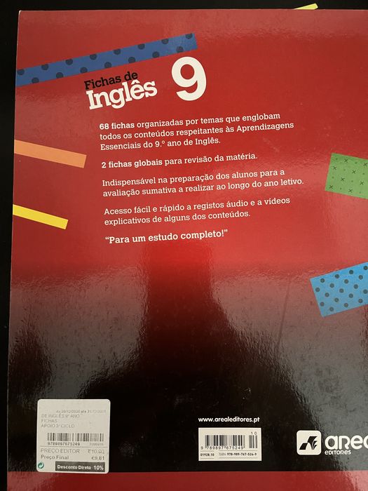 Livro de fichas de ingles 9 ano Águas Santas • OLX.pt