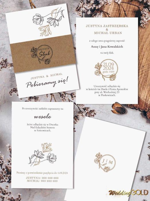 Minimalistyczne zaproszenia magnolia