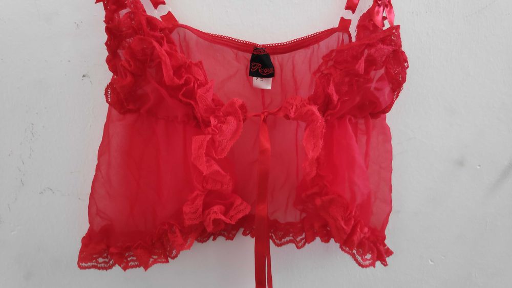 Top Camisa Dormir Sexy Renda Vermelho Tamanho S