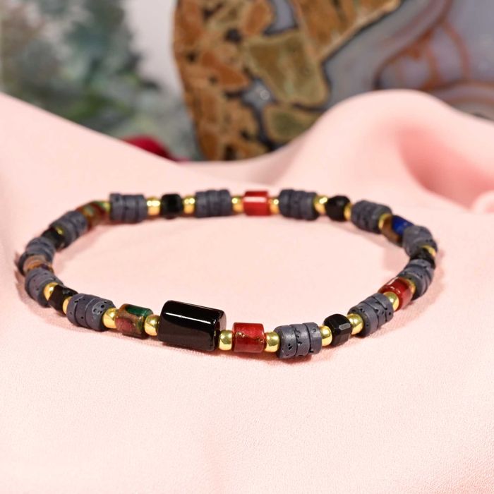 Bransoletka Turmalin czarny Jaspis lawa