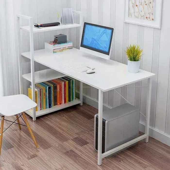NOWE Biurko Loft Białe Gamingowe Metalowe Komputerowe Z Półkami OKAZJA