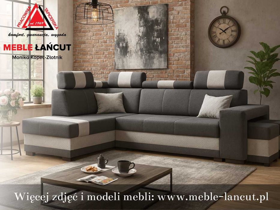 Sofa Narożnik Wojtek ,Sprężyny Grube Bonell, Duży schowek, Pod wymiar