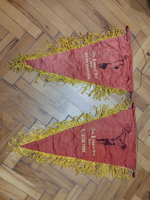 Два спортивных вымпела. Времён СССР. Волейбол, тяж. атлетика. 1 место.