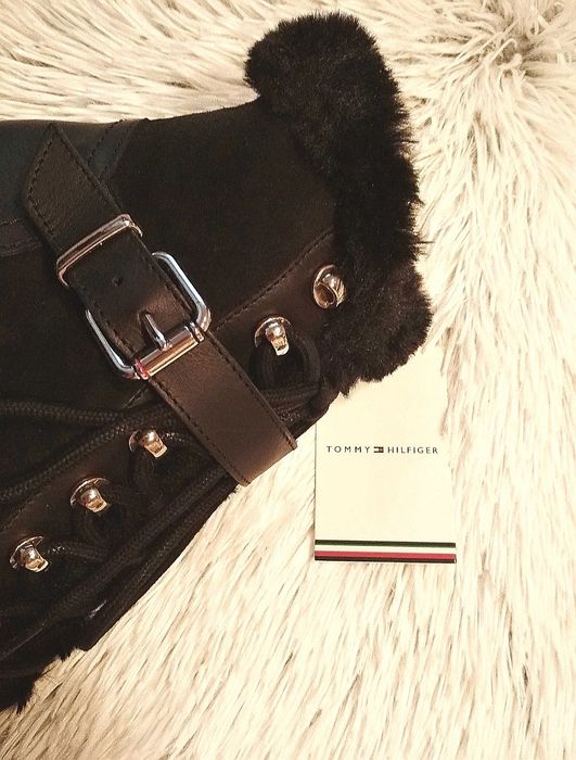 Ocieplane botki Tommy Hilfiger skóra naturalna i futerko rozmiar 40