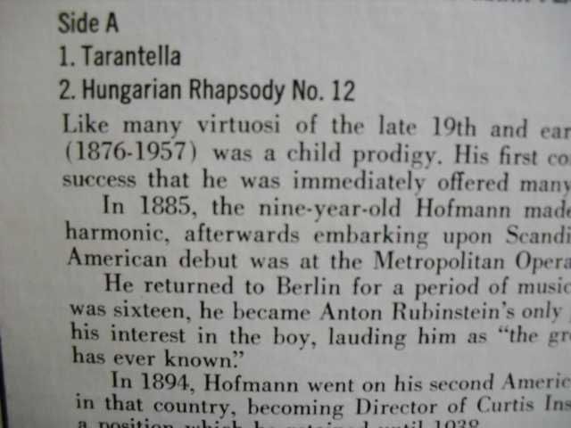 Ignacy Jan Paderewski - Józef Hofmann - Liszt - płyta winylowa