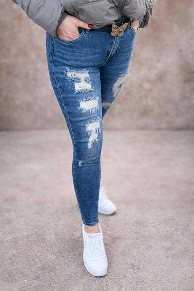 Nowe jeansy damskie push up – modny fason M.Sara przetarcia S | PushUp