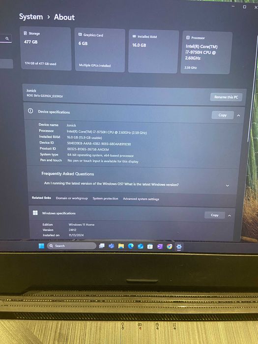 ASUS ROG Strix G G531GV/ i7-9750H/ 16GB/ 512 GB/ RTX 2060 6GB/ FHD