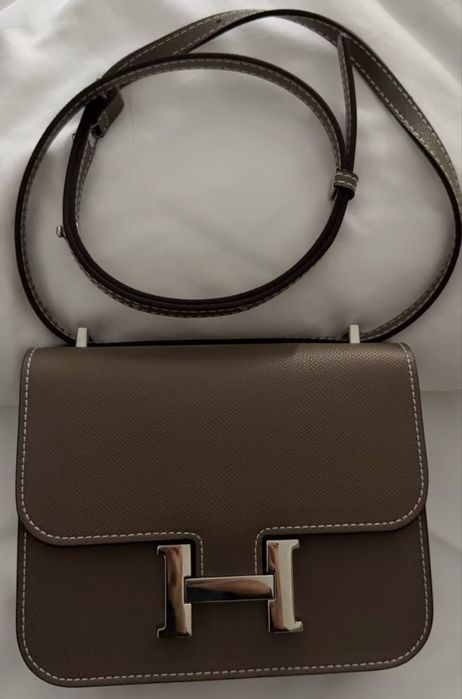 Сумка шкіряна Hermès Constance 18 сіра мокко
