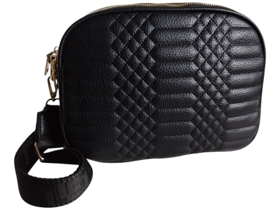 Torebka Damska Pikowana, Mała Listonoszka Na Ramię Czarna, Miejski