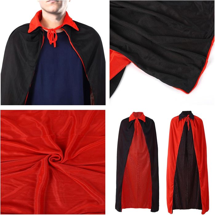 Czarno Czerwona Peleryna 90Cm Długości 110-130Cm Wzrostu